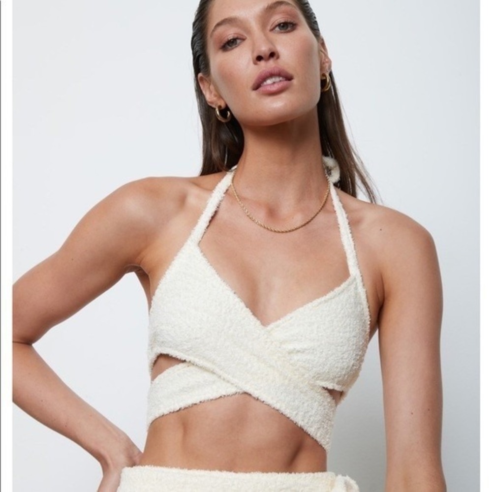 Atoir The Ora Crop Top Women 6 Papyrus Terry Cloth Bikini Top Tie Waist